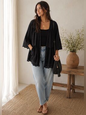 Very J Black‎ Open Front Cotton Cardigan